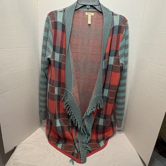Matilda Jane Cardigan Sweater Steadfast Orange Teal Plaid Women’s Size Medium - Picture 1 of 6